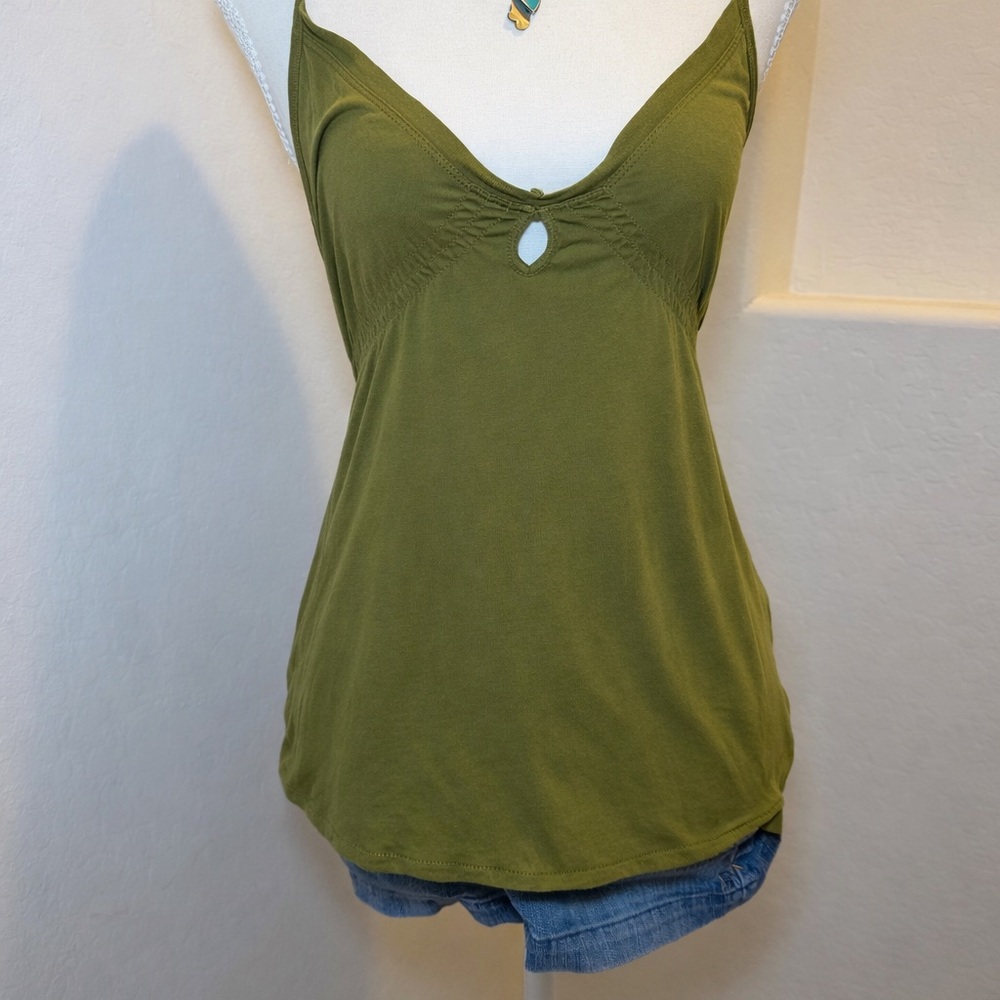 Sparkle & Fade Olive Green Ruched Keyhole Cami Tank Top‎ Small